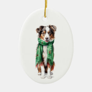 Christmas Collie, Border Collie, Australian Shep Ceramic Ornament
