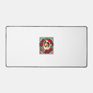 Christmas Collie Dog Illustration Yule Collies 1 Desk Mat