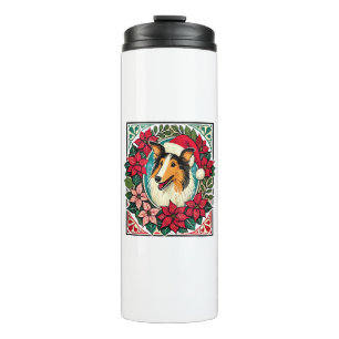 Christmas Collie Dog Illustration Yule Collies 1 Thermal Tumbler