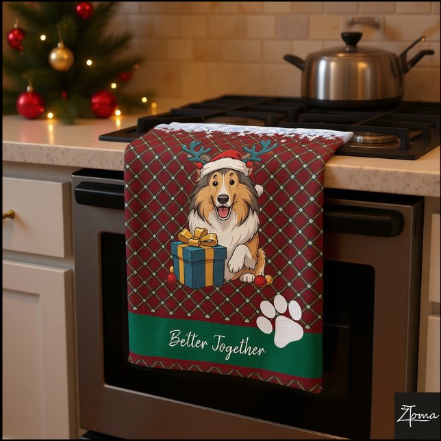 Christmas Collie Dog Reindeer Gift Graphic Tea Towel (Creator Uploaded)