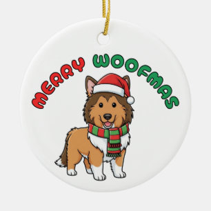 Christmas Collie Ornament: Merry Woofmas Ceramic Ornament