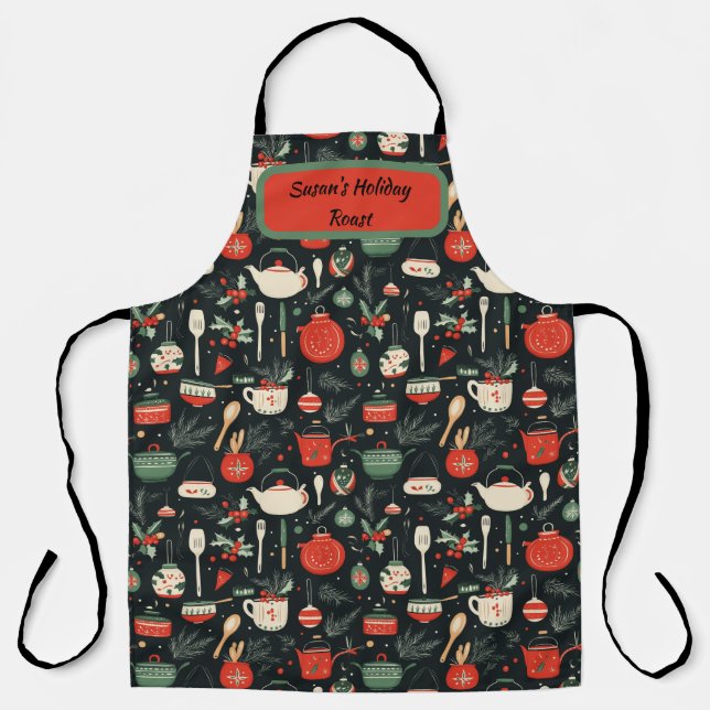 Christmas, colorful, pot, dung, cooking, food apron (Front)