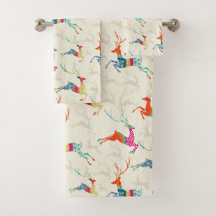 Christmas Colorful Reindeer Pretty Bath Towel Set