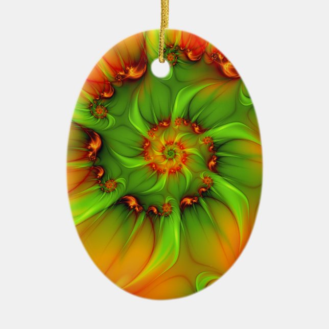Christmas Colors Abstract Colorful Fractal Art Ceramic Ornament (Front)