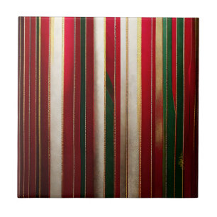 Christmas Colour Stripes Red Green White Gold Ceramic Tile