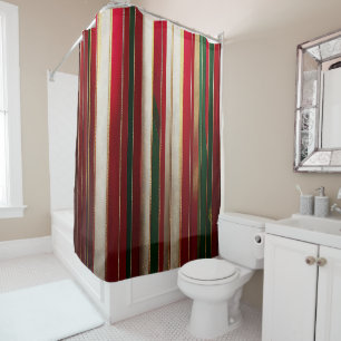 Christmas Colour Stripes Red Green White Gold Shower Curtain