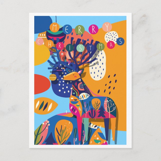 Christmas Colourful Abstract Reindeer Holiday Postcard (Front)