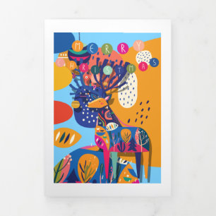 Christmas Colourful Abstract Reindeer Personalised Tri-Fold Holiday Card