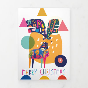 Christmas Colourful Abstract Reindeer Personalised Tri-Fold Holiday Card