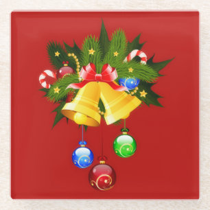 Christmas Colourful Bells Modern Red Coaster