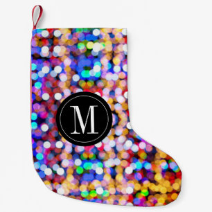 Christmas Colourful Bokeh Lights Monogram Initial Small Christmas Stocking
