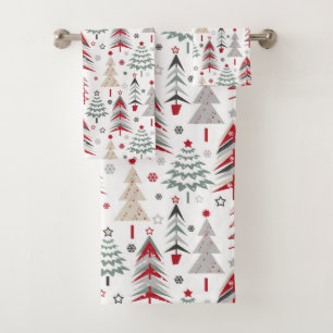 Christmas ,colourful ,Christmas tree ,red ,green Bath Towel Set