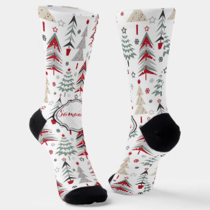 Christmas ,colourful ,Christmas tree ,red ,green Socks