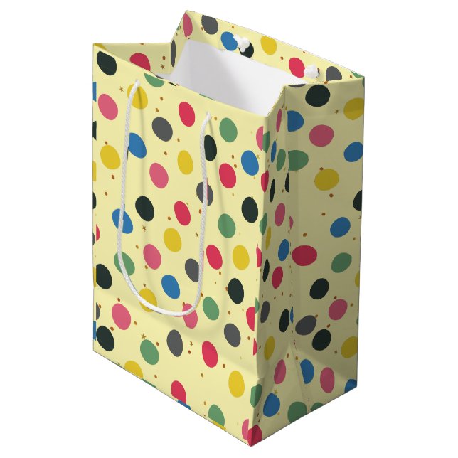 Christmas Colourful Circles Gold Polka Dots Medium Gift Bag (Front Angled)