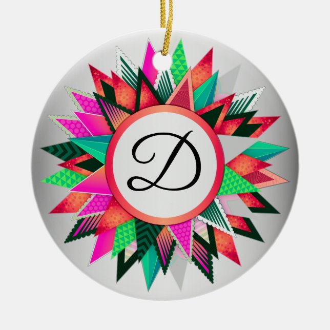 Christmas Colourful Design Monogram Initial Ceramic Ornament (Front)