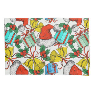 Christmas Colourful Gifts Red Santa Hats Holidays Pillowcase