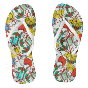 Christmas Colourful Gifts Red Santa Hats Holidays Thongs