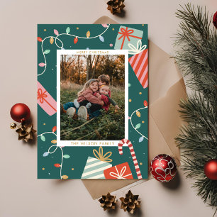 Christmas Colourful Light Family Photo Holiday Card