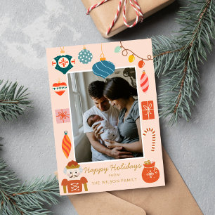 Christmas Colourful Ornament Cute Family Photo Holiday Card