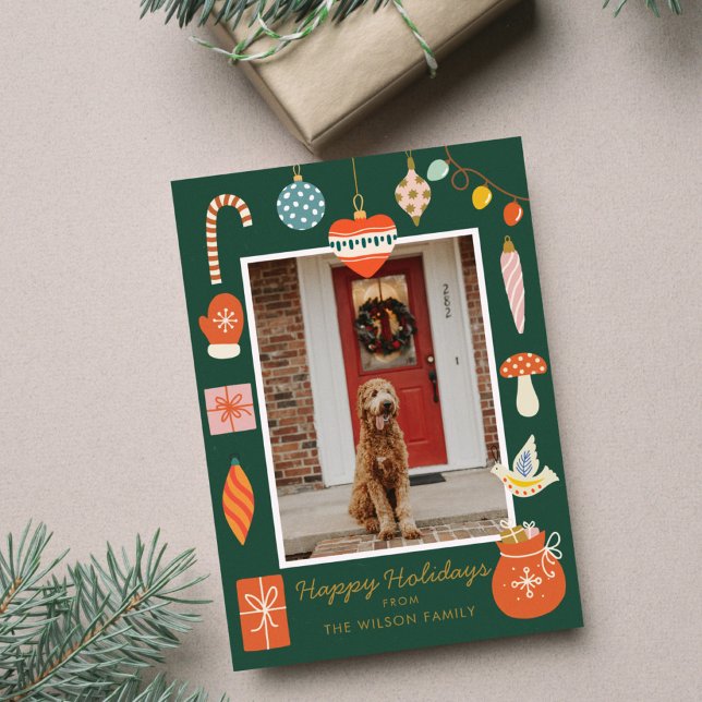 Christmas Colourful Ornament Cute Family Photo Holiday Card (Creator Uploaded)