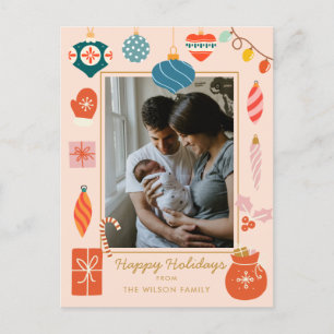Christmas Colourful Ornament Cute Family Photo Holiday Postcard