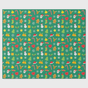 Christmas colourful pattern green background  wrapping paper