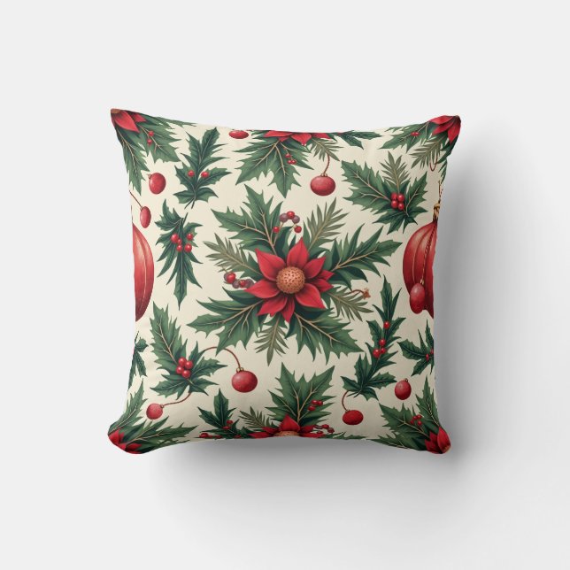 Christmas Colourful Red Flower Pillow Cushion (Front)