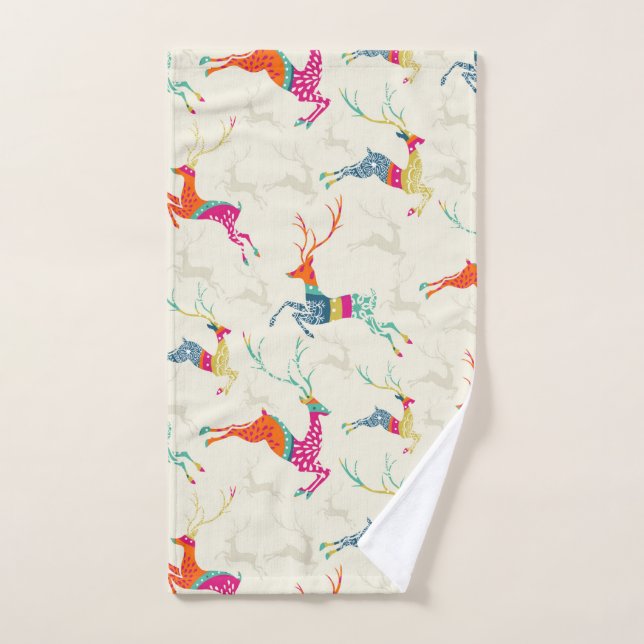 Christmas Colourful Reindeer Pretty Hand Towel (Hand Towel)