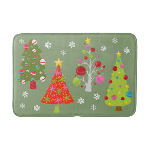 Christmas Colourful Tree Holiday modern Bath Mat