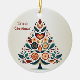 Christmas Colourful Tree Scandinavia Folk Art Ceramic Ornament