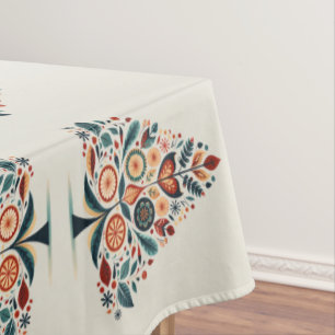 Christmas Colourful Tree Scandinavia Folk Art Tablecloth