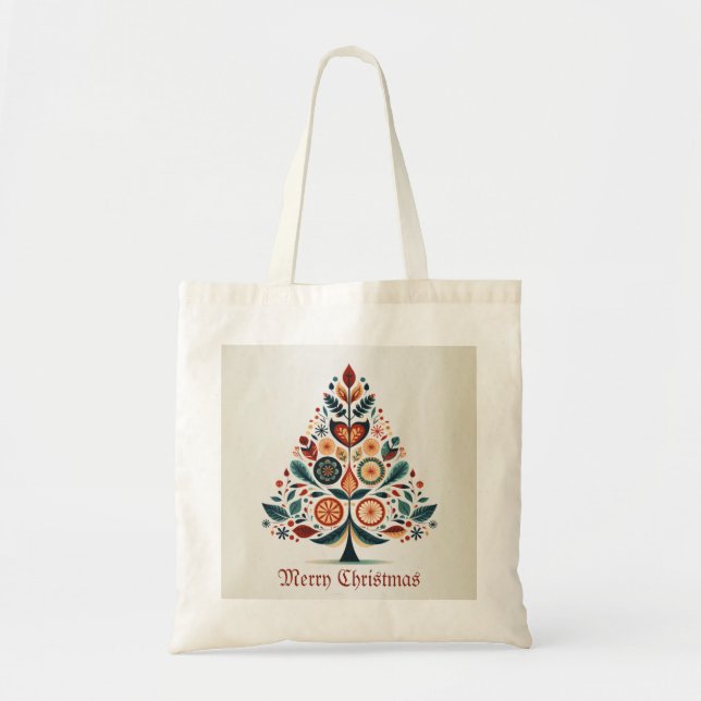 Christmas Colourful Tree Scandinavia Folk Art Tote Bag (Front)