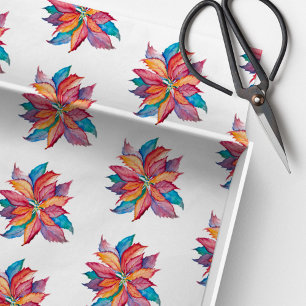 Christmas Colourful Watercolor Poinsettia Tissue Paper