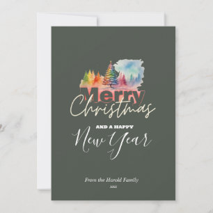 Christmas Colourful Winter Wonderland Watercolor Holiday Card