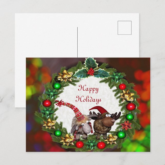 Christmas Colourful Wreath Postcard (Front/Back)