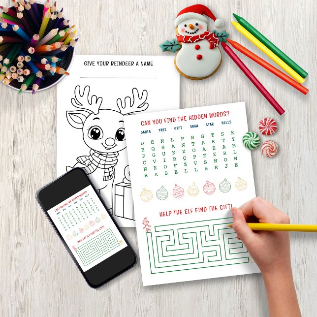 Christmas Colouring Activity Page for Kids Holiday Card (Christmas Coloring Activity Page for Kids - Digital Download Available!)