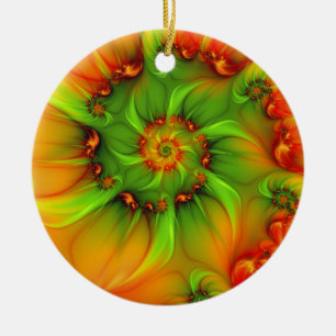 Christmas Colours Abstract Colourful Fractal Art Ceramic Ornament