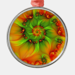 Christmas Colours Abstract Colourful Fractal Art Metal Ornament
