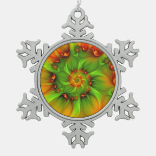 Christmas Colours Abstract Colourful Fractal Art Snowflake Pewter Christmas Ornament