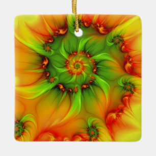 Christmas Colours Abstract Colourful Fractal Ceramic Ornament