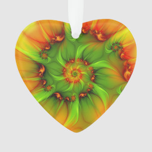 Christmas Colours Abstract Colourful Fractal Heart Ornament