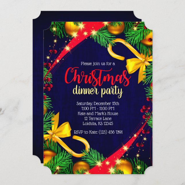 Christmas Colours Dinner Party Ticket Invite (Front/Back)
