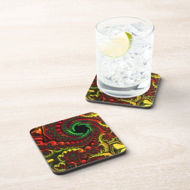 Christmas Colours Mandelbrot Plastic Coasters (Right Side)