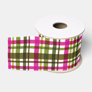 Christmas Colours Plaid Green Magenta White Grosgrain Ribbon
