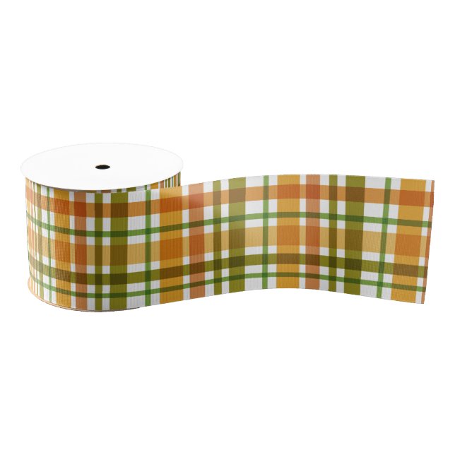 Christmas Colours Plaid Green Orange Grosgrain Ribbon (Spool)