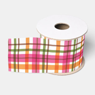 Christmas Colours Plaid  Orange Red White Grosgrain Ribbon