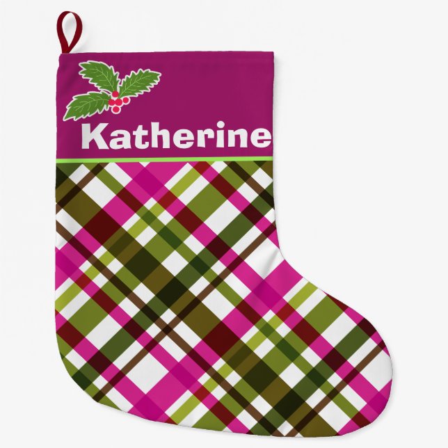 Christmas Colours Plaid Stocking (Front)