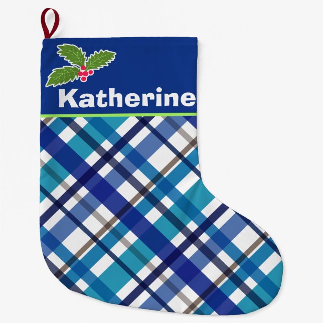 Christmas Colours Plaid Stocking (Front)
