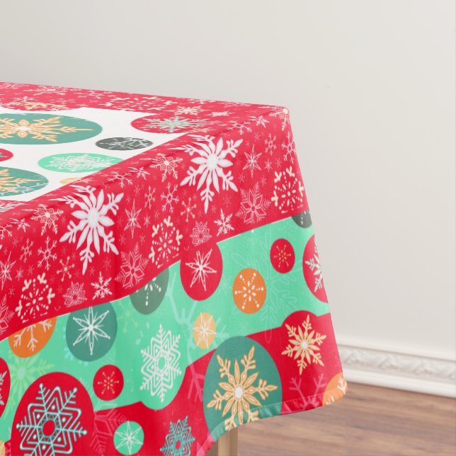 Christmas Colours Retro Deco Snowflakes Tablecloth (In Situ)