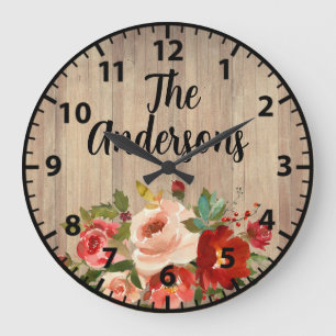 Christmas Colours Roses and Poppies Red and Green Large Clock